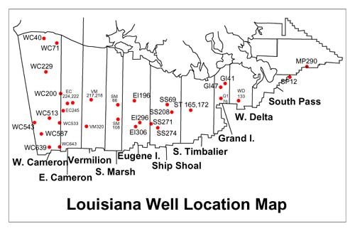 Figure 5. Production Well Data Base Used to Calibrate the Marine Compositional Crossplots in the Gulf of Mexico, Rice (1979). 