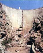 The Pacoima Dam is located in a gap in the San Gabriel Mountains near San Fernando, CA
